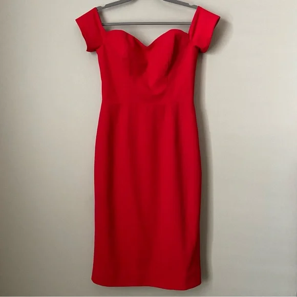 DRESS THE POPULATION Off Shoulder Cocktail Dress Red Size M - Picture 8 of 13